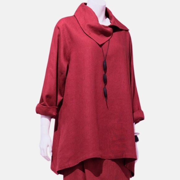 Kaliyana Zipper Top Brick Roma Rust Red Linen Blend Tunic Side Zipper Women S/M - Picture 1 of 13